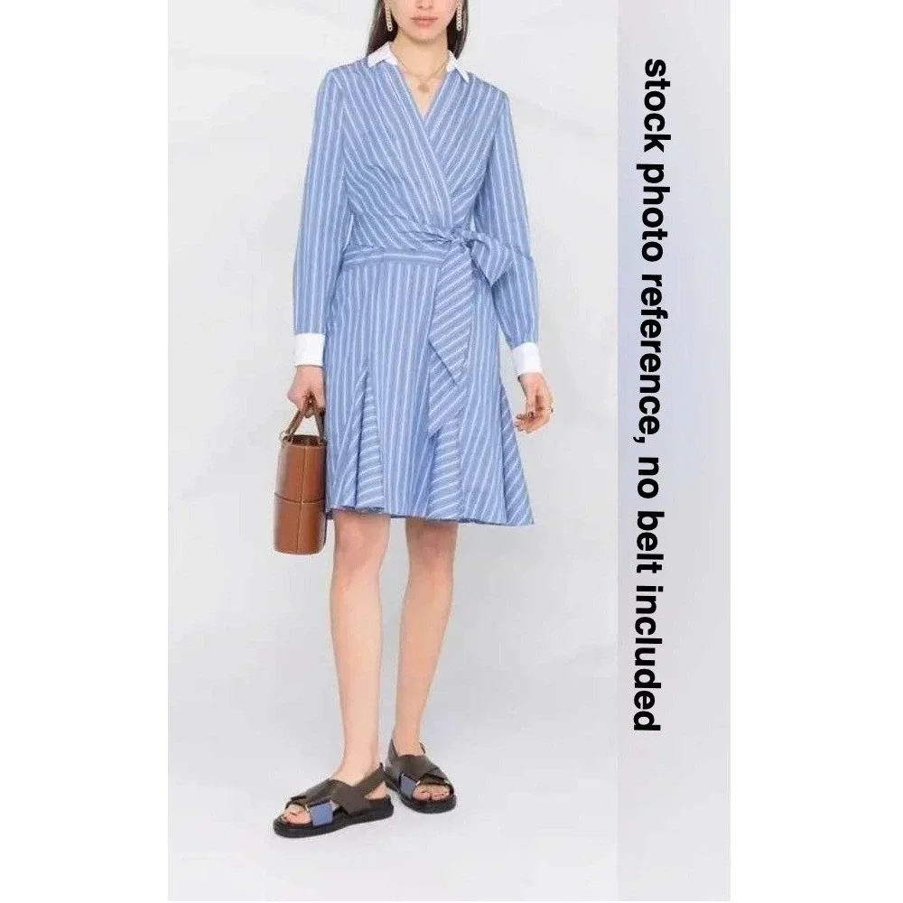 LRL Ralph Lauren black label cotton preppy pinstripe shirt dress blue 6 read